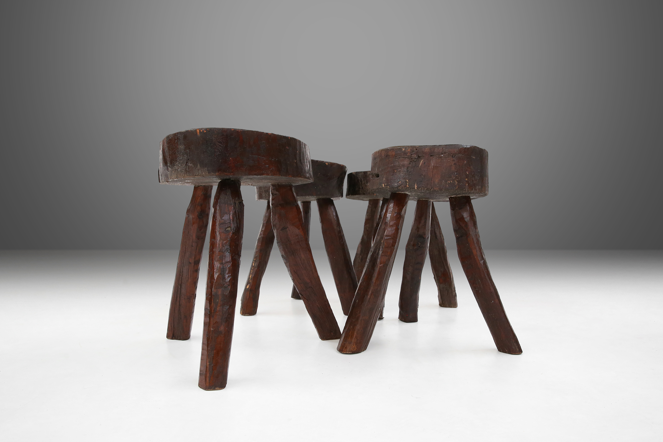 Set of four 19th century rustic handmade stools